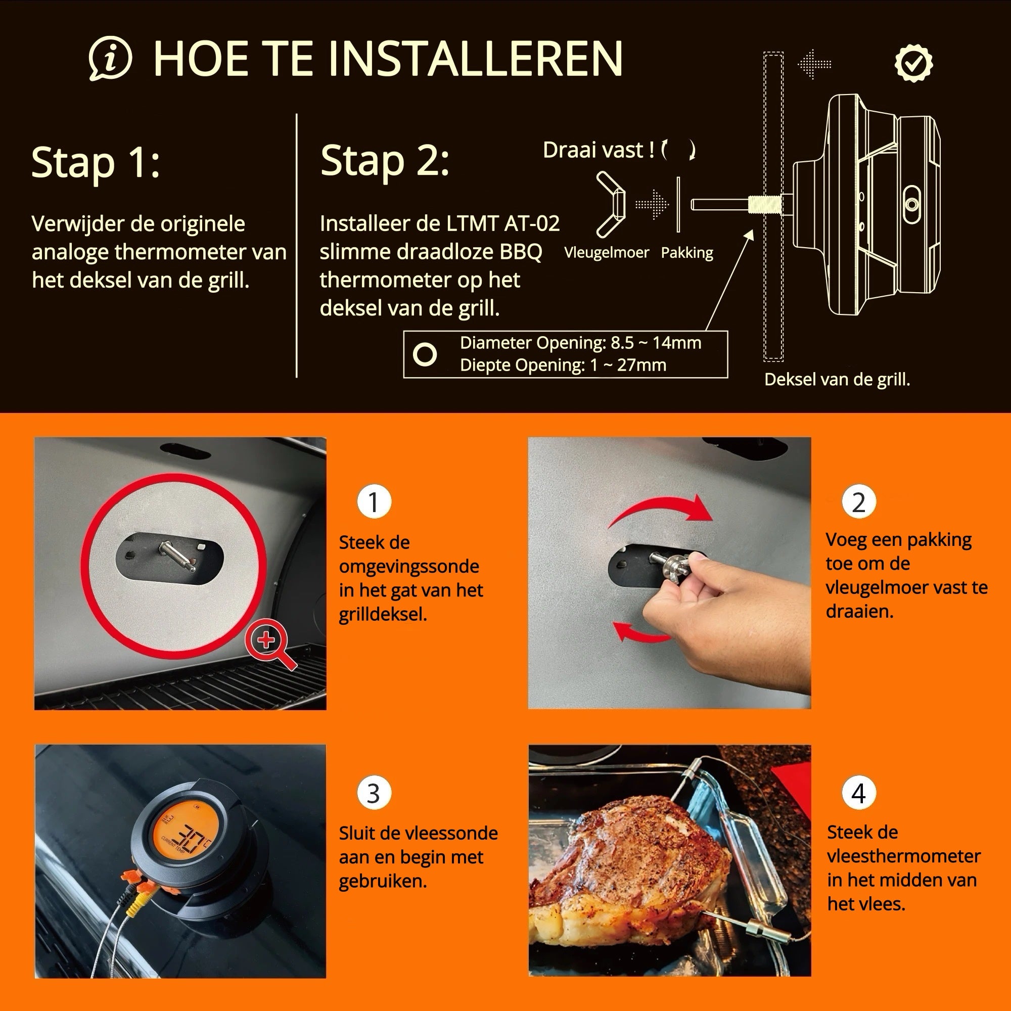 Details van de Dome BBQ Vleesthermometer - BBQ thermometer met app