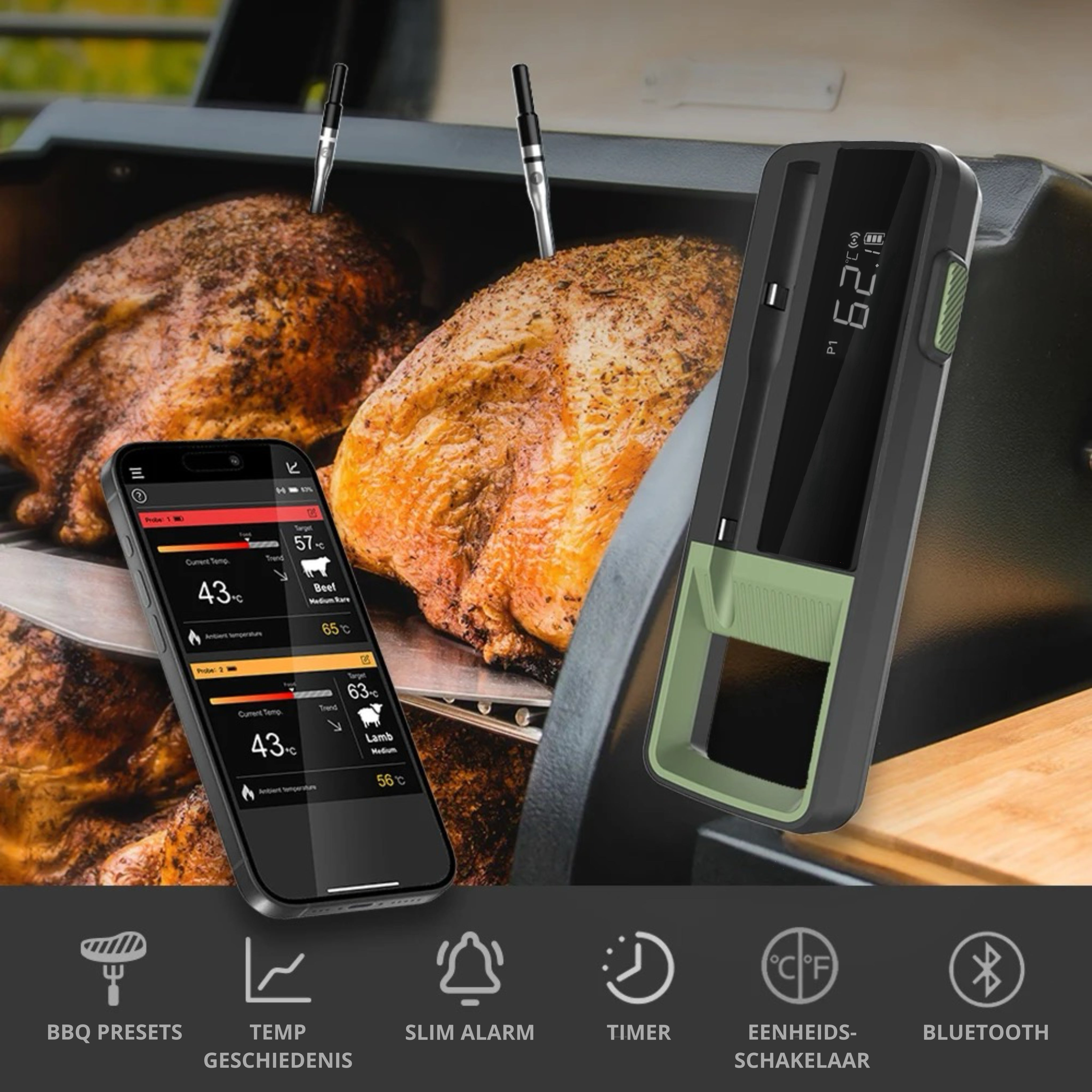 LTMT® - BBQ Thermometer Double PRO - BBQ thermometer draadloos met App