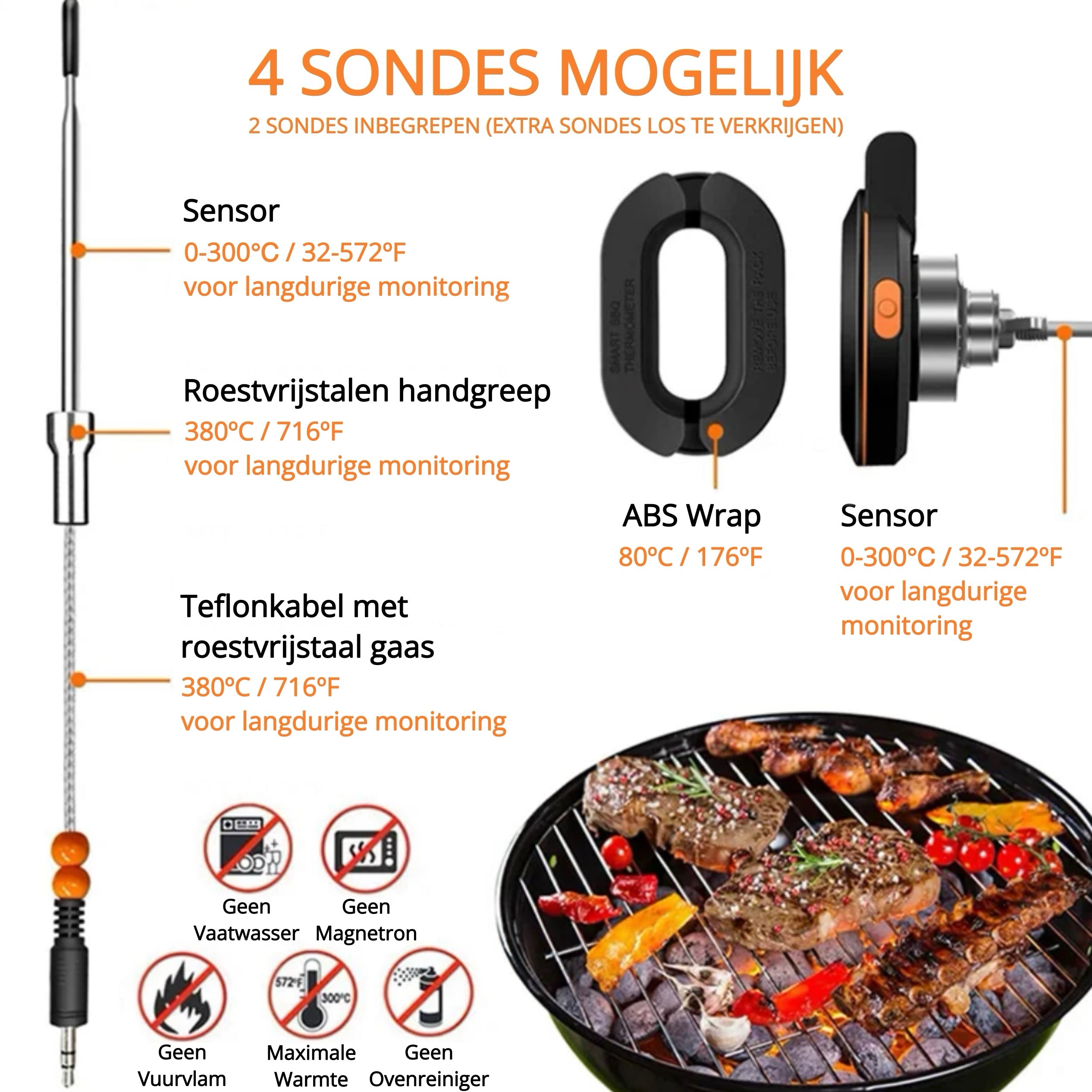 Kenmerken van de Dome BBQ Vleesthermometer - BBQ thermometer met app